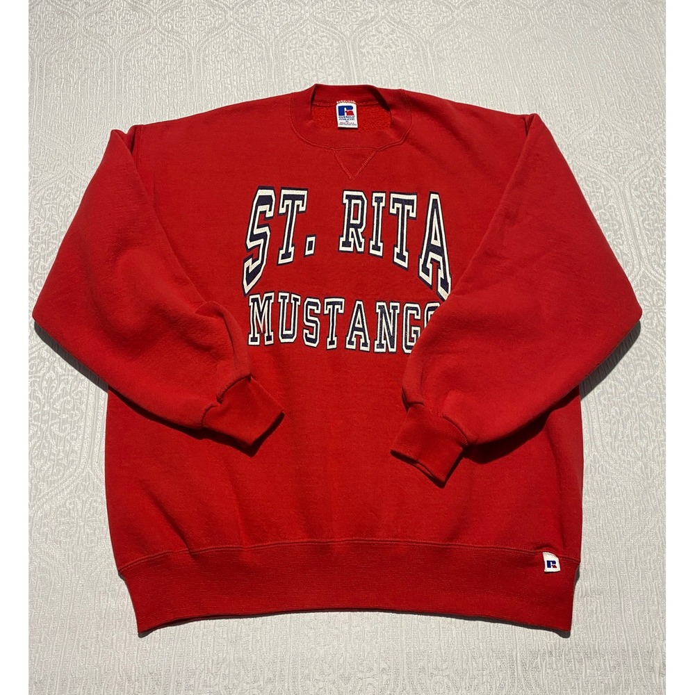 Vintage Russell Athletic St Rita Mustangs Sweatshirt Mens XL Red Made in USA 90s